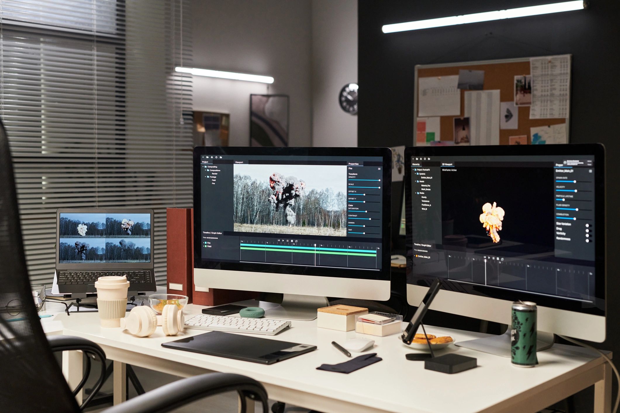 Video editing workstation with multiple screens
